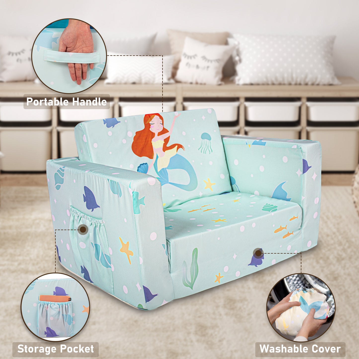 PRIMLECT Kids Sofa - Green Mermaid