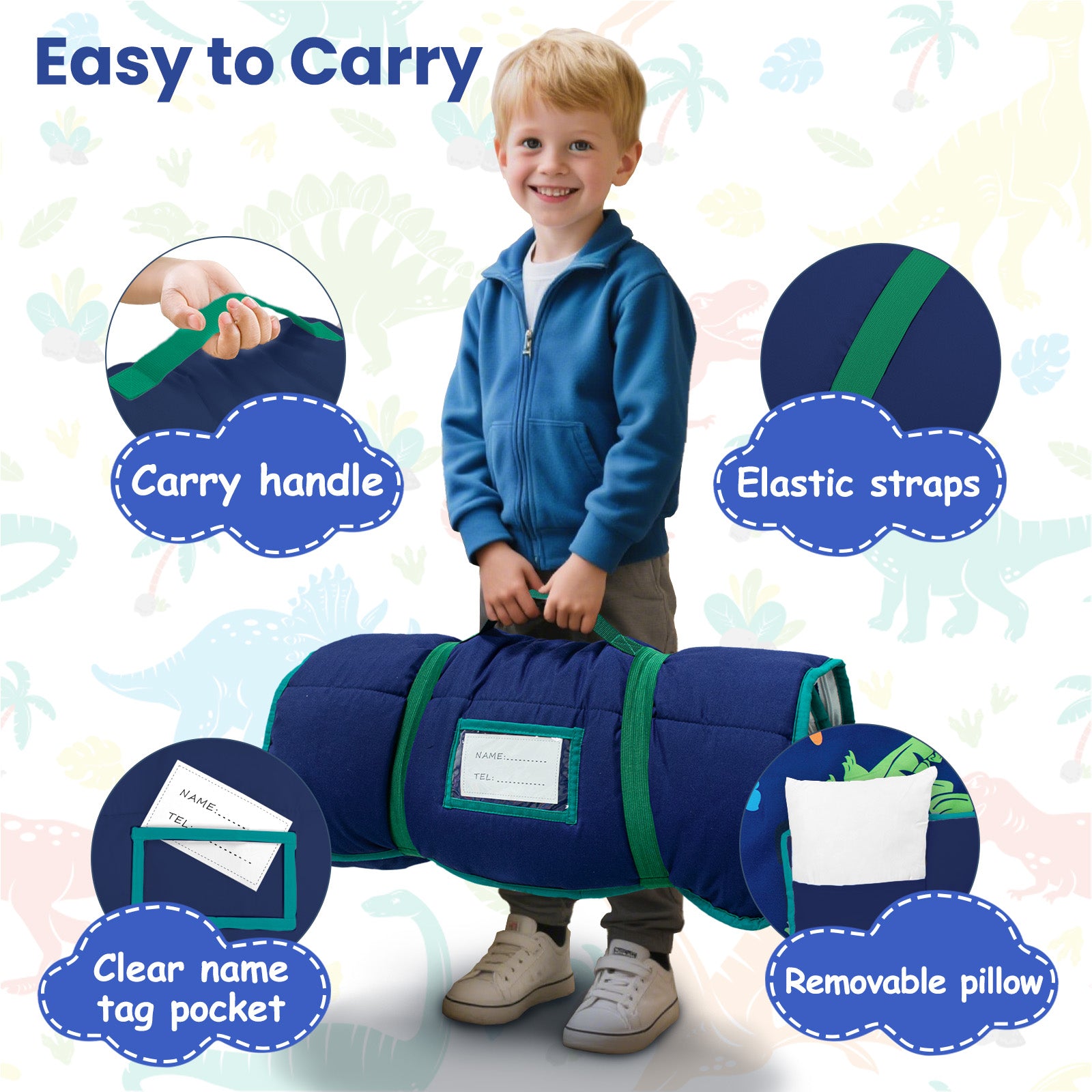 Primlect Detachable Blanket Nap Mat - Blue Dinosaurs