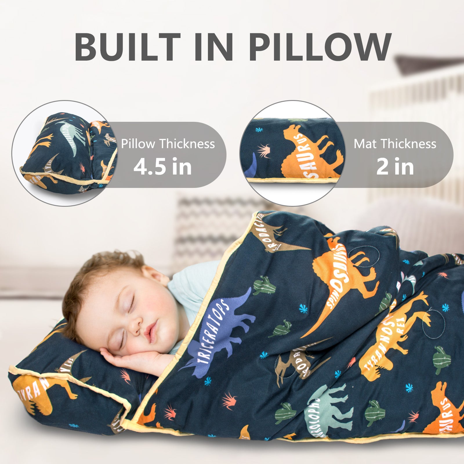 PRIMLECT  Ultra Soft Nap Mat - Green Dinosaurs