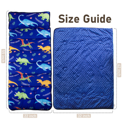 PRIMLECT Nap Mat with Removable Blanket - Blue Dinosaur