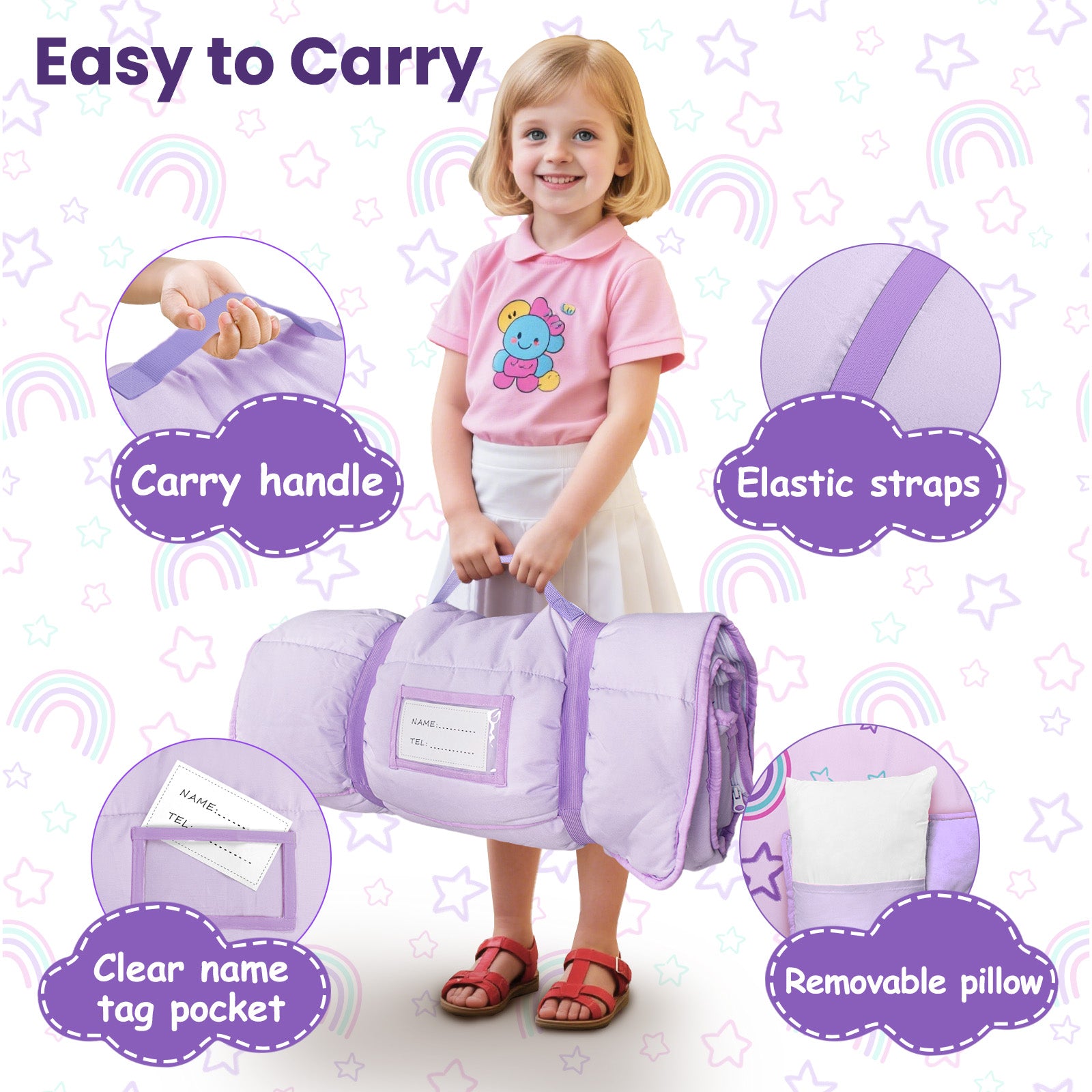 Primlect Detachable Blanket Nap Mat - Purple Rainbow