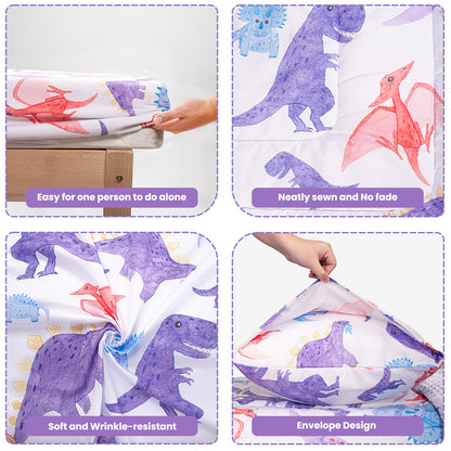 Primlect Baby Crib Bedding Set for Boy Girls-Purple Dinosaur