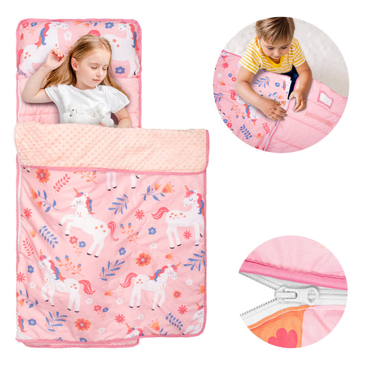 Primlect Detachable Blanket Nap Mat - Orange Unicorns
