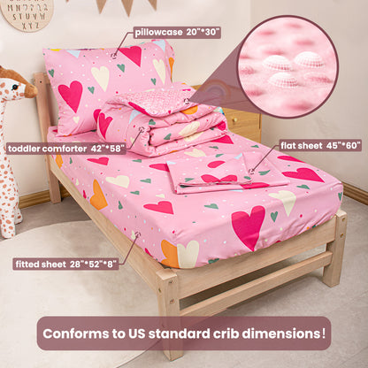 Primlect Baby Crib Bedding Set for Boy Girls-Pink Hearts