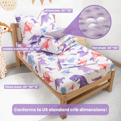 Primlect Baby Crib Bedding Set for Boy Girls-Purple Dinosaur