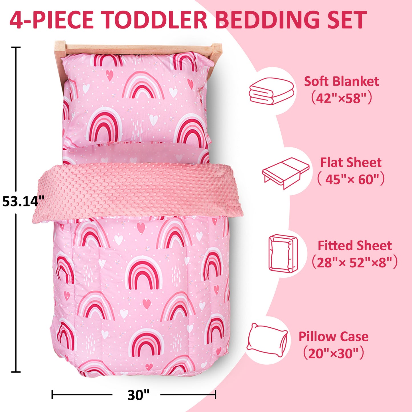 Primlect Baby Crib Bedding Set for Boy Girls-Pink Rainbow