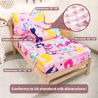 Primlect Baby Crib Bedding Set for Boy Girls-Pink Mermaid