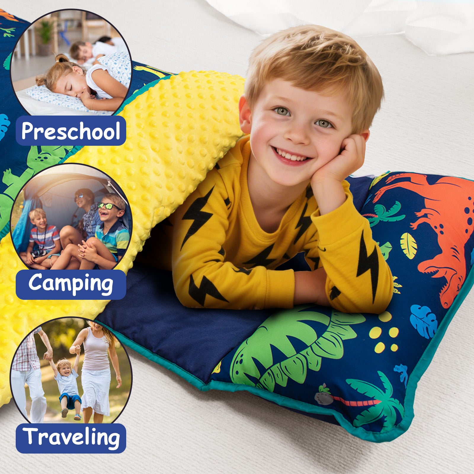 Primlect Detachable Blanket Nap Mat - Blue Dinosaurs