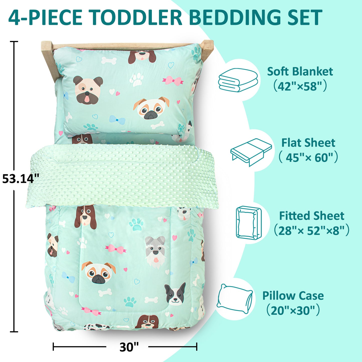 Primlect Baby Crib Bedding Set for Boy Girls-Green Puppies