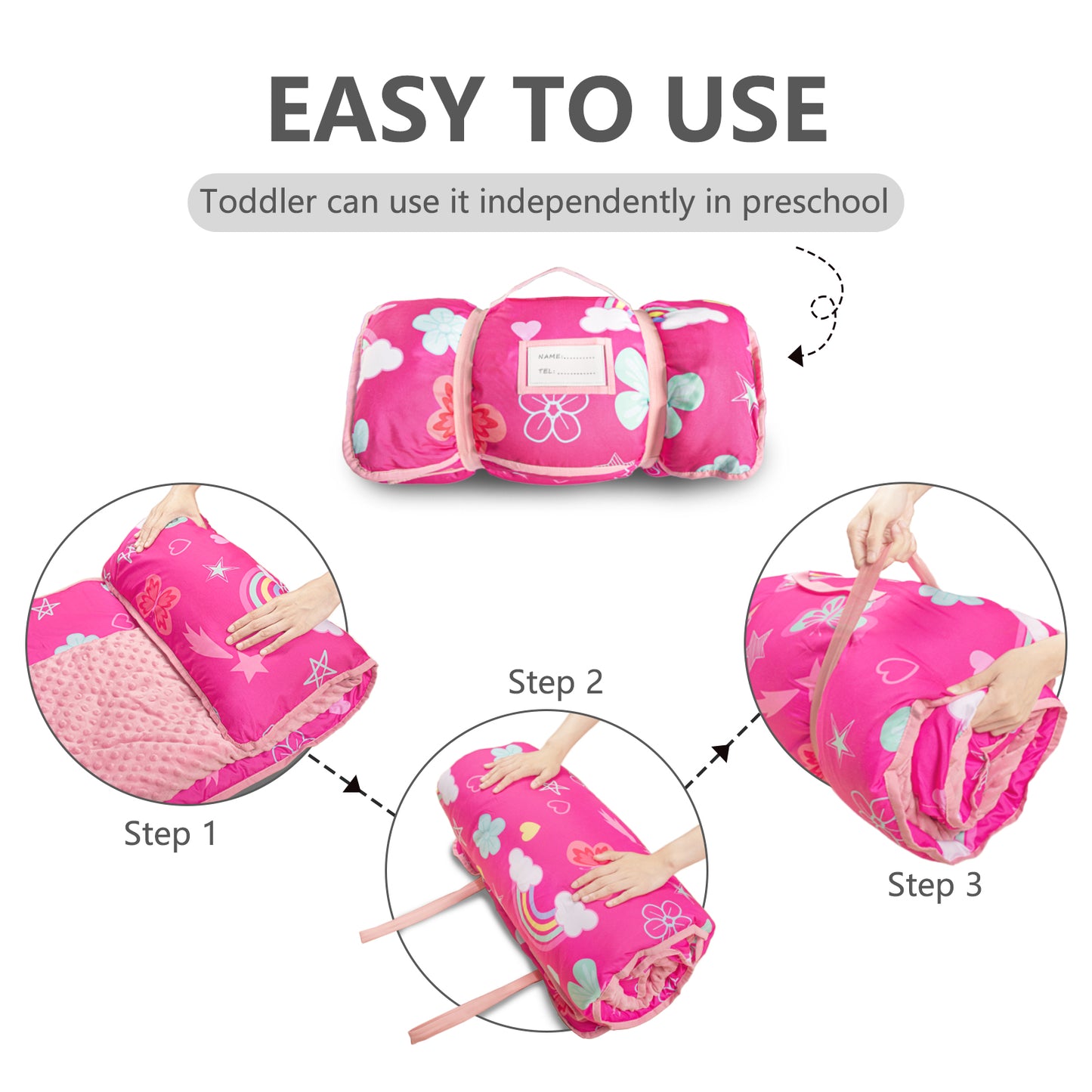 PRIMLECT Nap Mat with Removable Blanket - Pink Rainbow