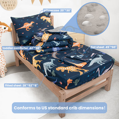 Primlect Baby Crib Bedding Set for Boy Girls-Black Dinosaurs