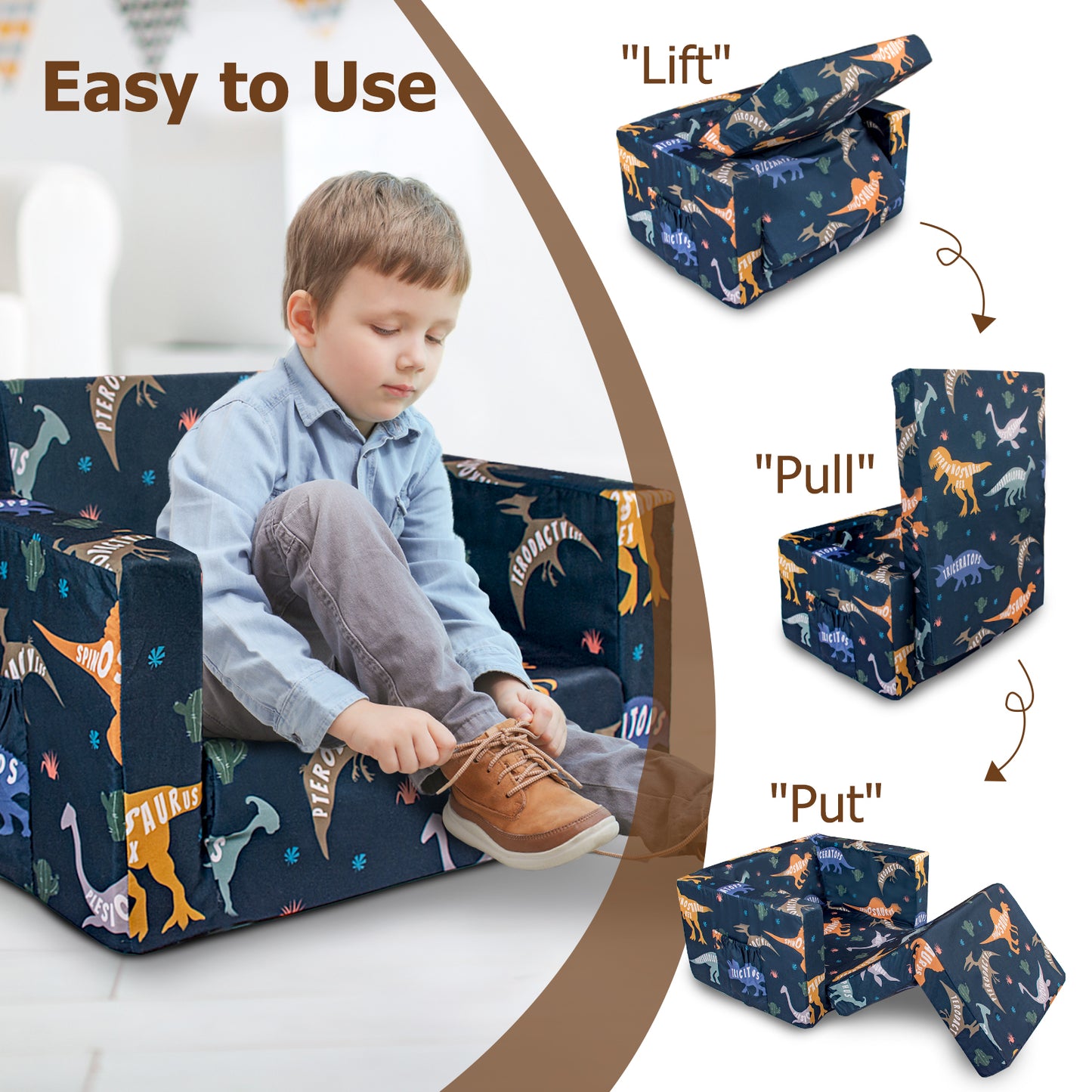 PRIMLECT Kids Sofa - Blue Dinosaur