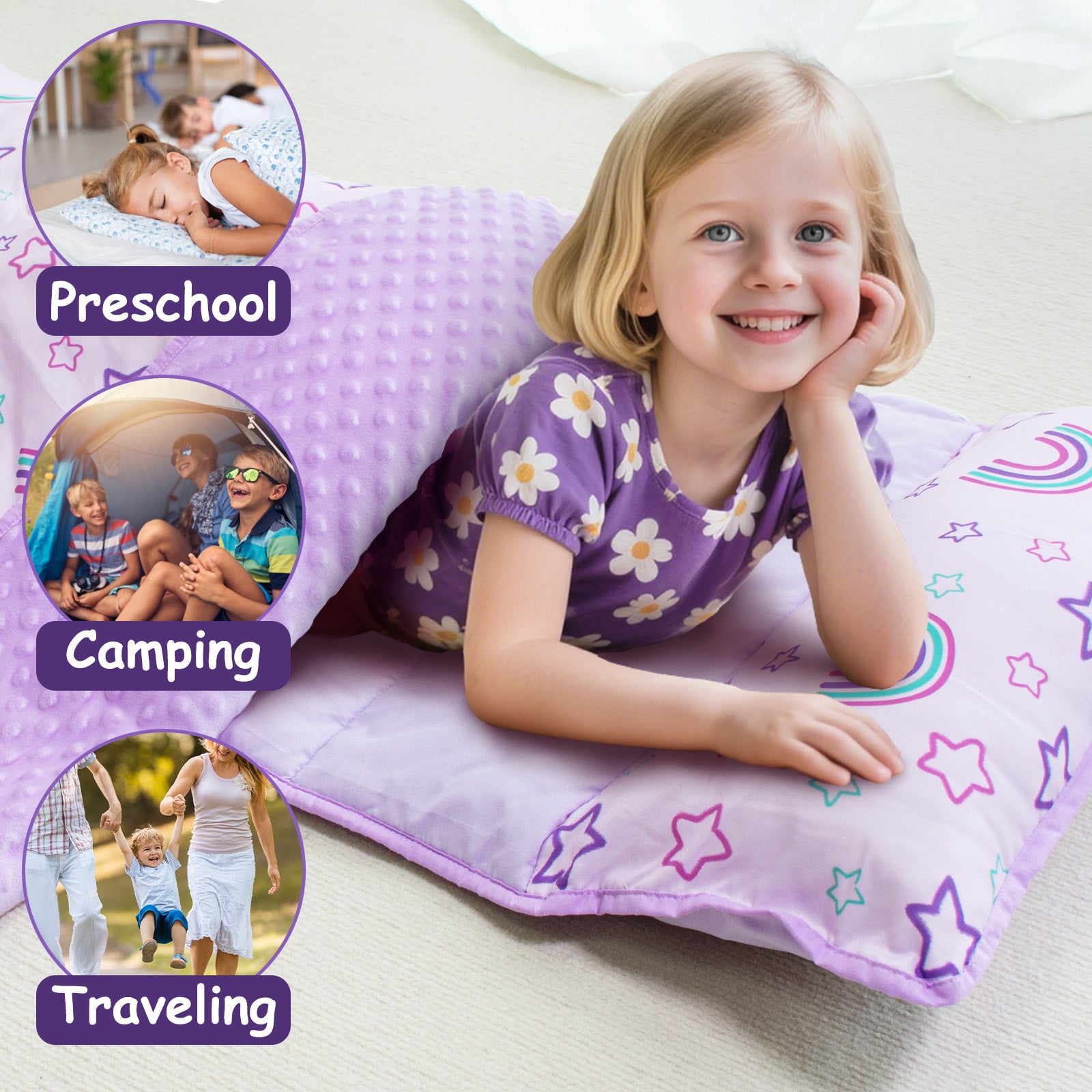 Primlect Detachable Blanket Nap Mat - Purple Rainbow