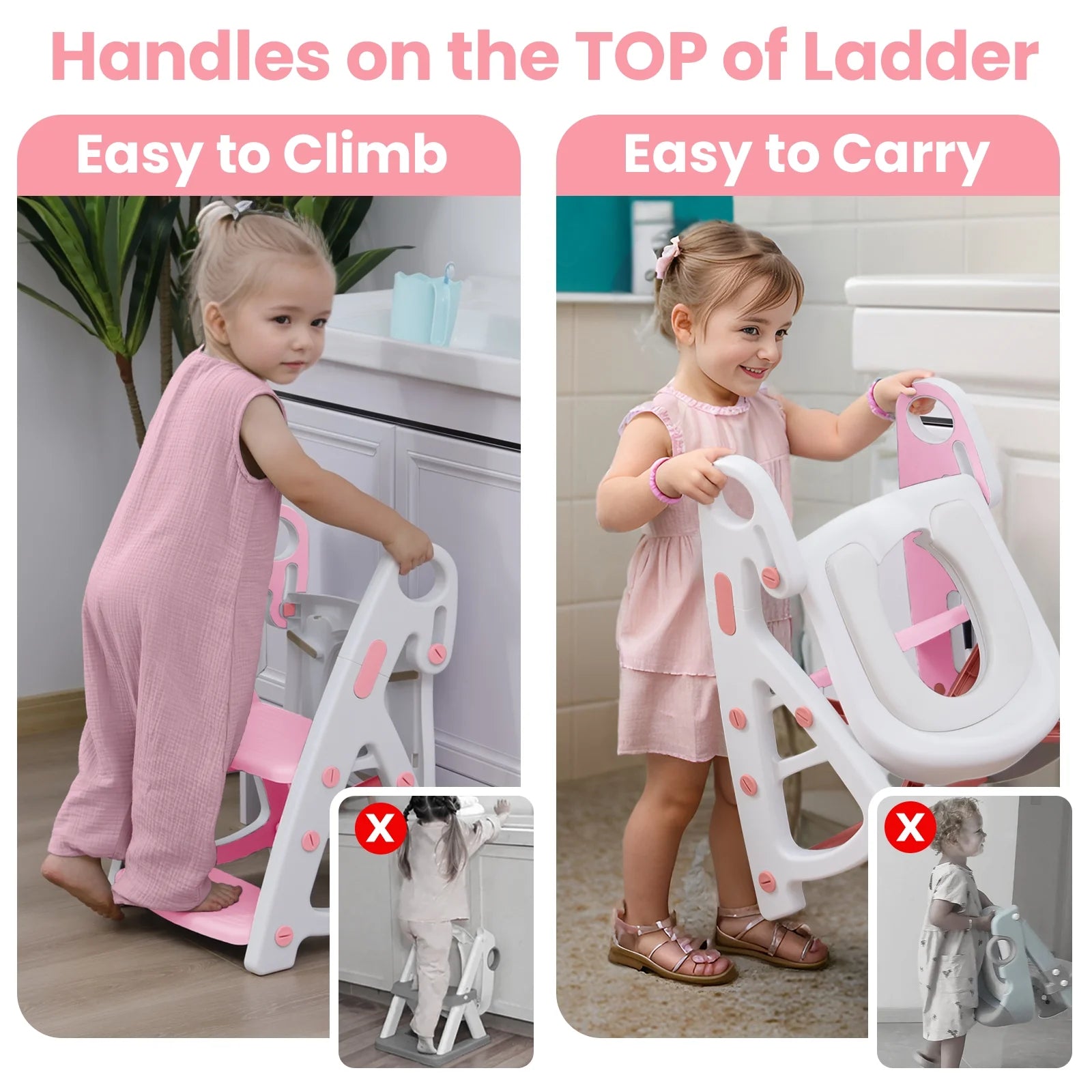 PRIMLECT Potty Training Toilet Seat & Toddler Step Stool - Light Pink