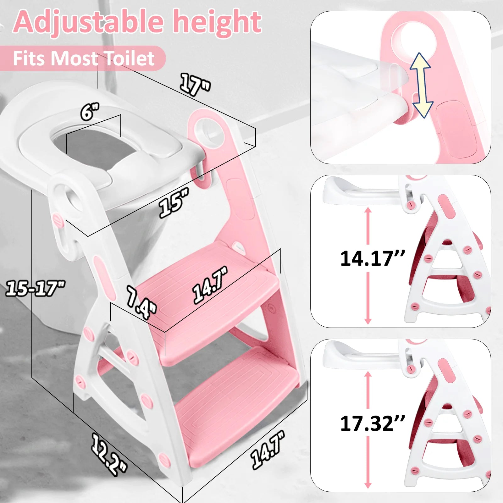 PRIMLECT Potty Training Toilet Seat & Toddler Step Stool - Light Pink