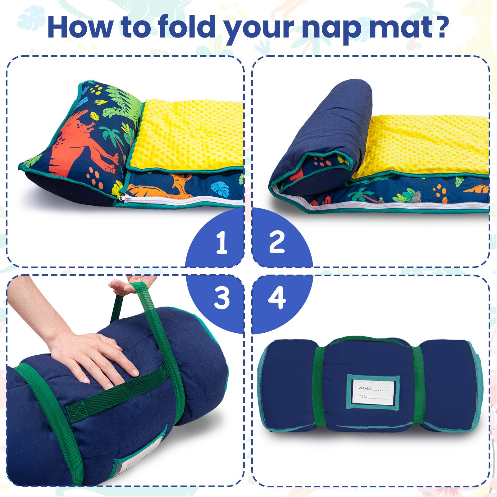 Primlect Detachable Blanket Nap Mat - Blue Dinosaurs