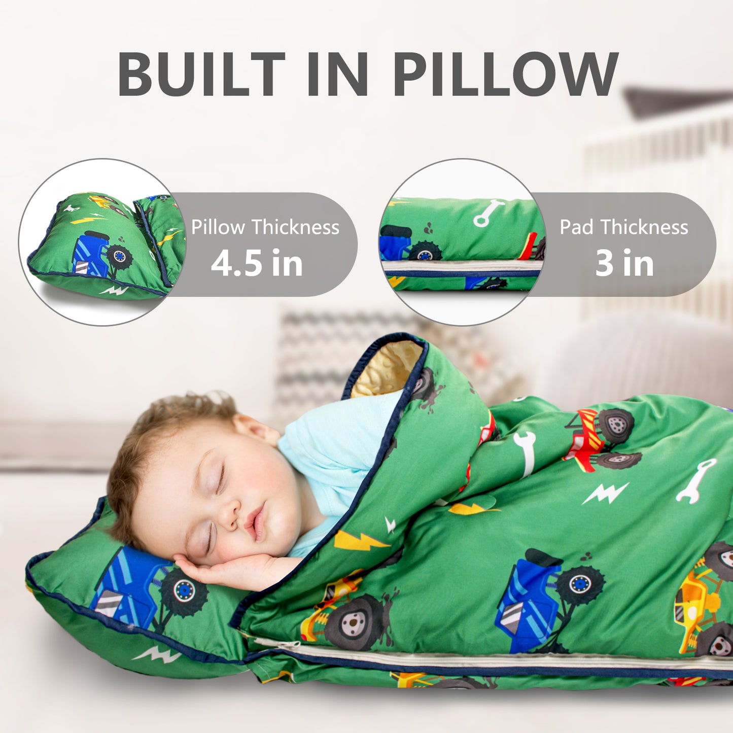 PRIMLECT Nap Mat with Removable Blanket - Green Car