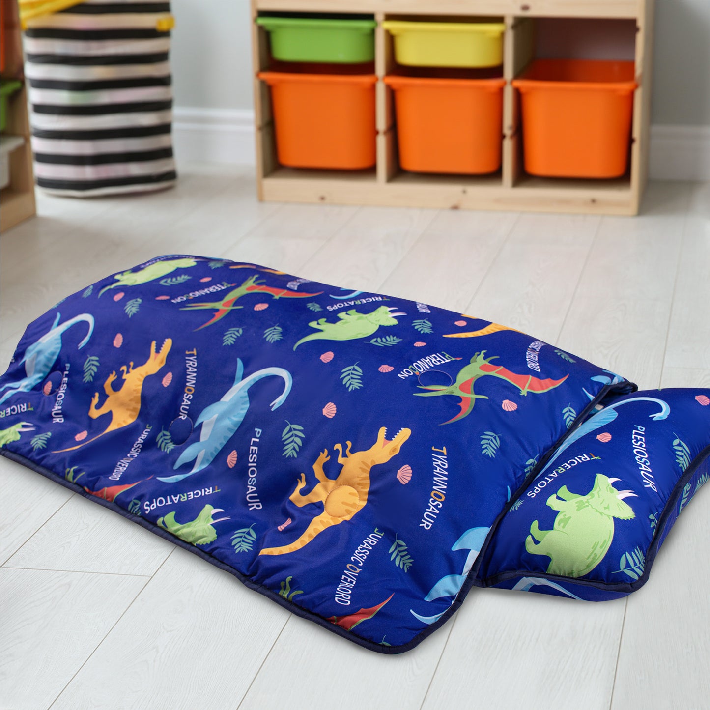 PRIMLECT Nap Mat with Removable Blanket - Blue Dinosaur