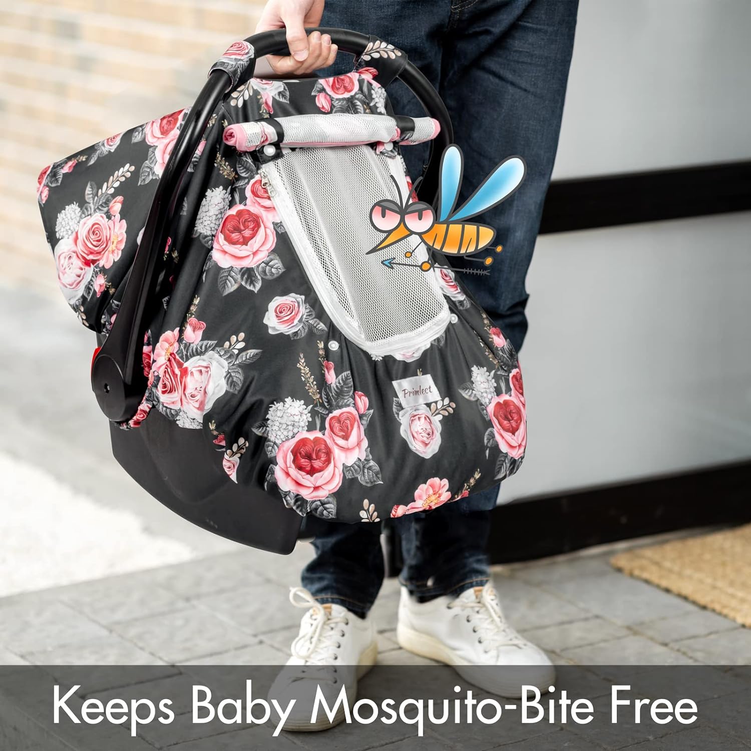 Minky Baby Car Seat Cover - Black Flowers