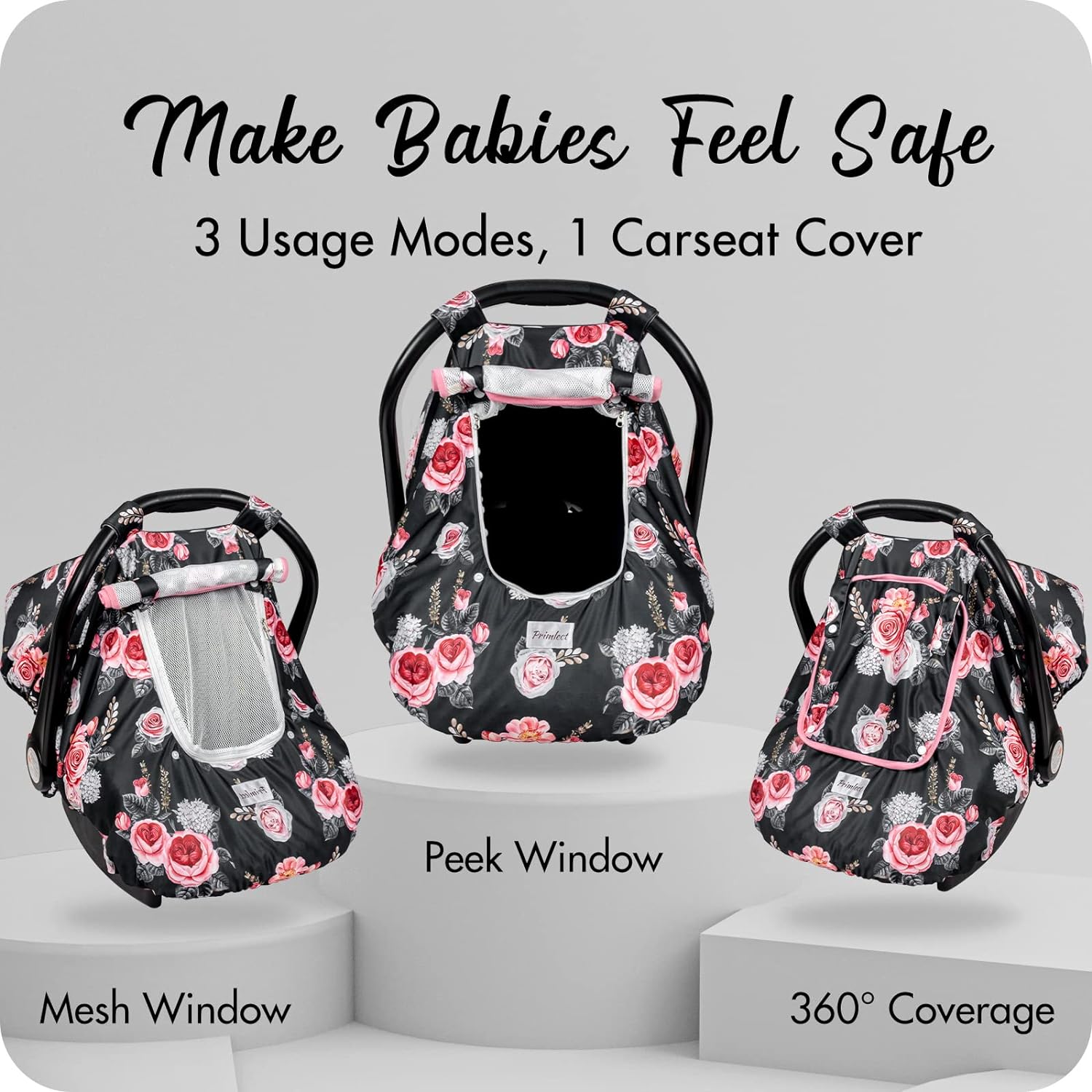 Minky Baby Car Seat Cover - Black Flowers