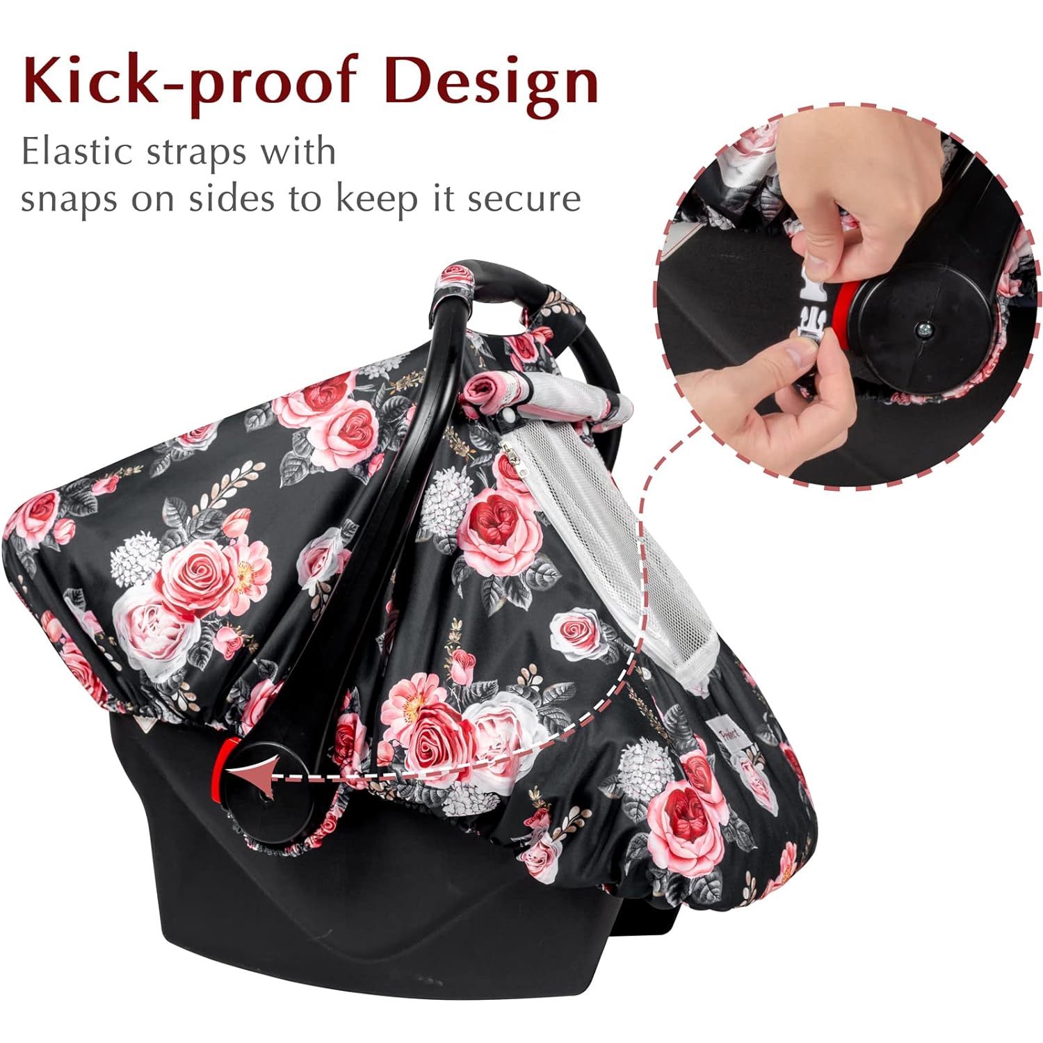 Minky Baby Car Seat Cover - Black Flowers