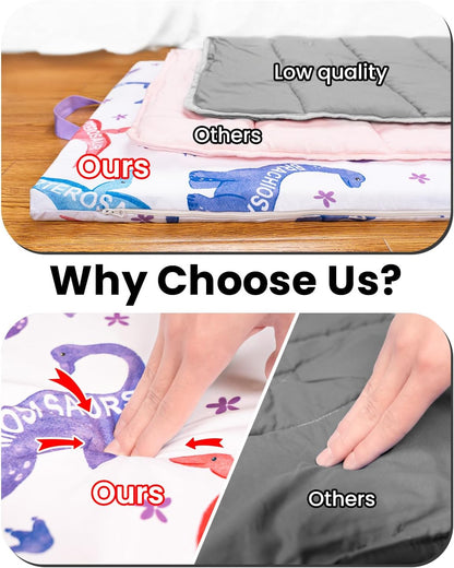 Primlect Toddler Nap Mat with Removable Foam Insert, Zipper Cover and Pillow, Thick & Supportive Sleeping Mat for Preschool, Daycare, or Travel（Purple Dino）