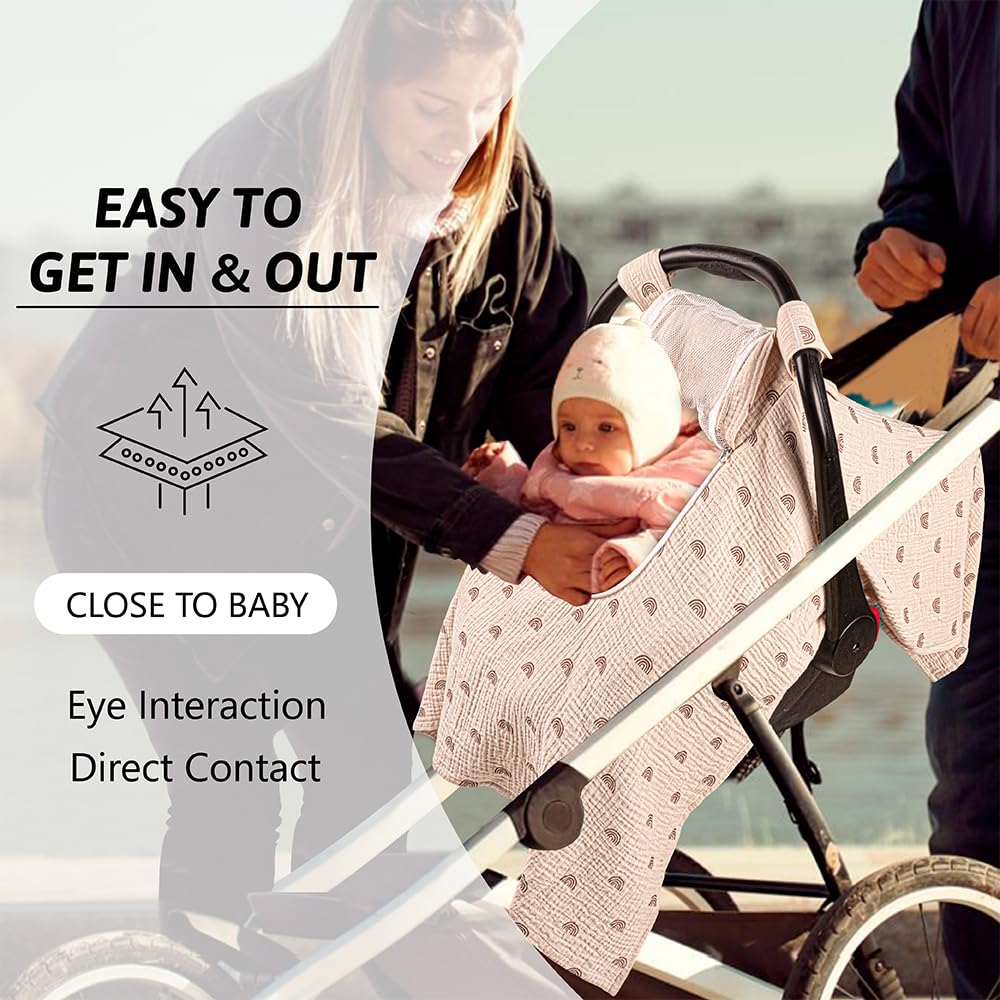 Muslin Baby Car Seat Cover - Boho Rainbow