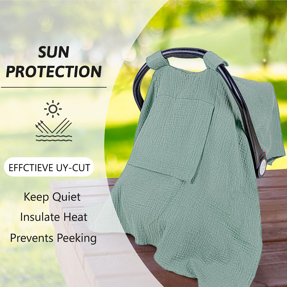 Muslin Baby Car Seat Cover -  Blue and Green