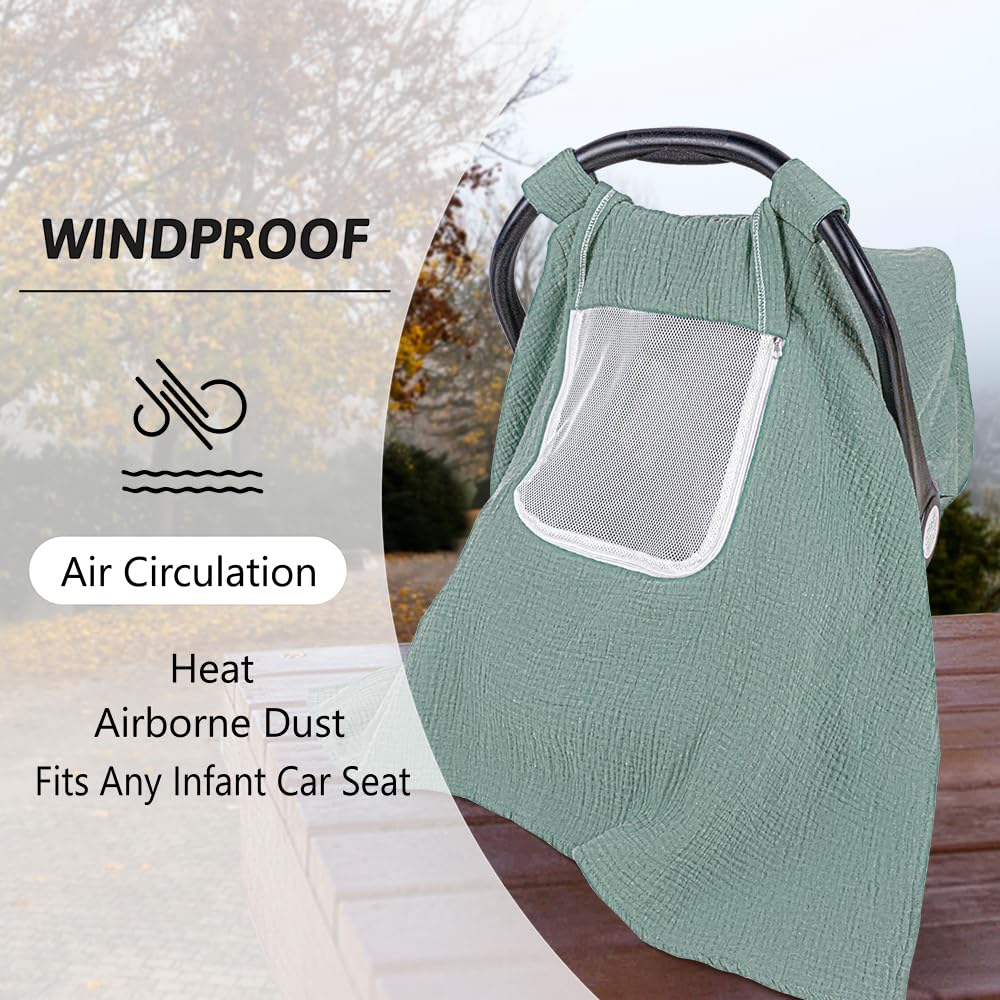 Muslin Baby Car Seat Cover -  Blue and Green