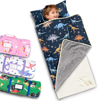 Primlect Toddler Nap Mat with Removable Foam Insert, Zipper Cover and Pillow, Thick & Supportive Sleeping Mat for Preschool, Daycare, or Travel