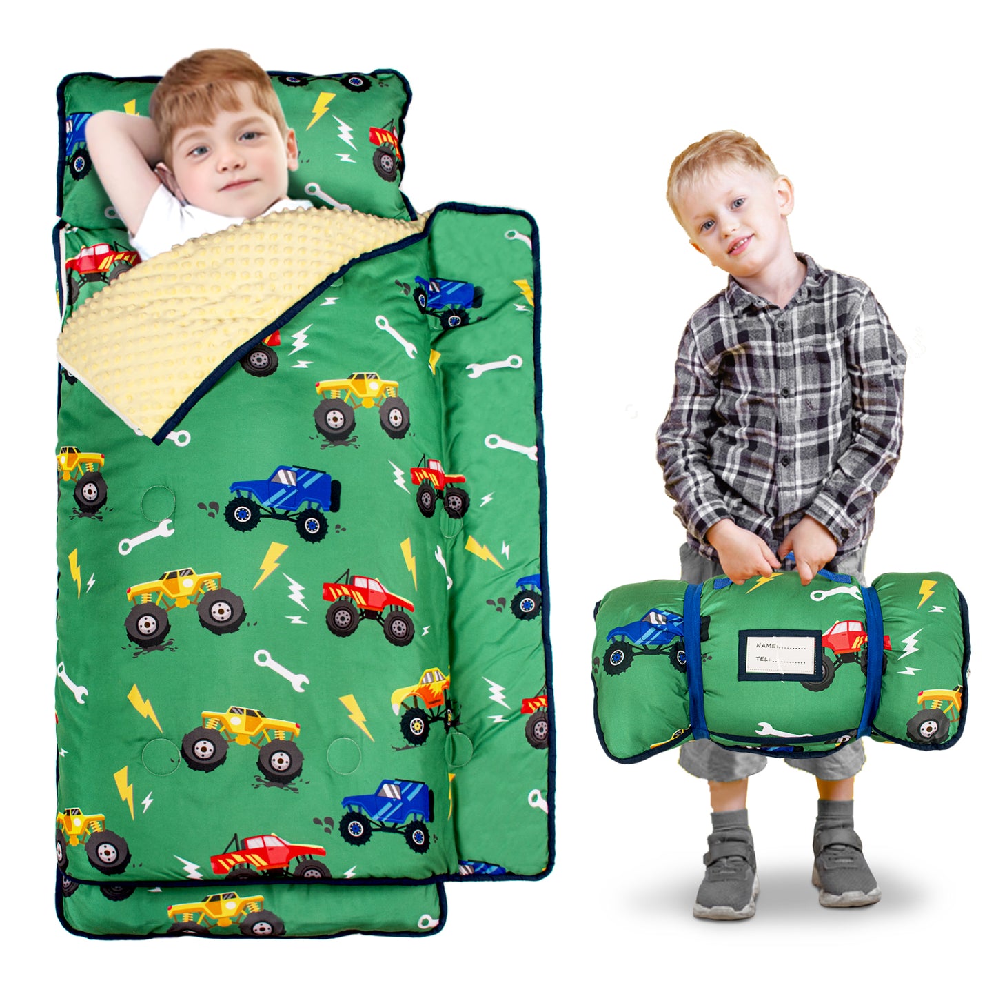 PRIMLECT Nap Mat with Removable Blanket - Green Car