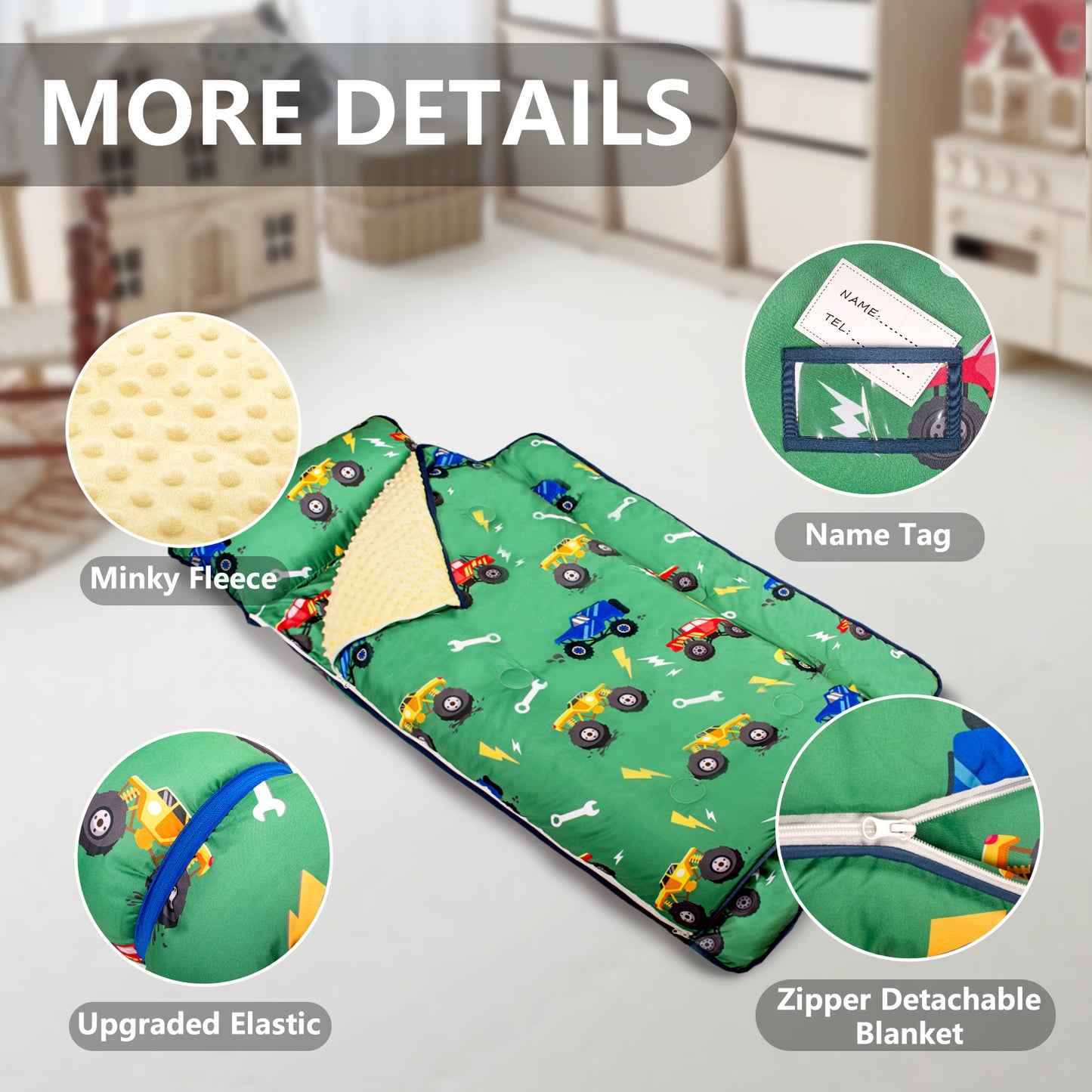 PRIMLECT Nap Mat with Removable Blanket - Green Car