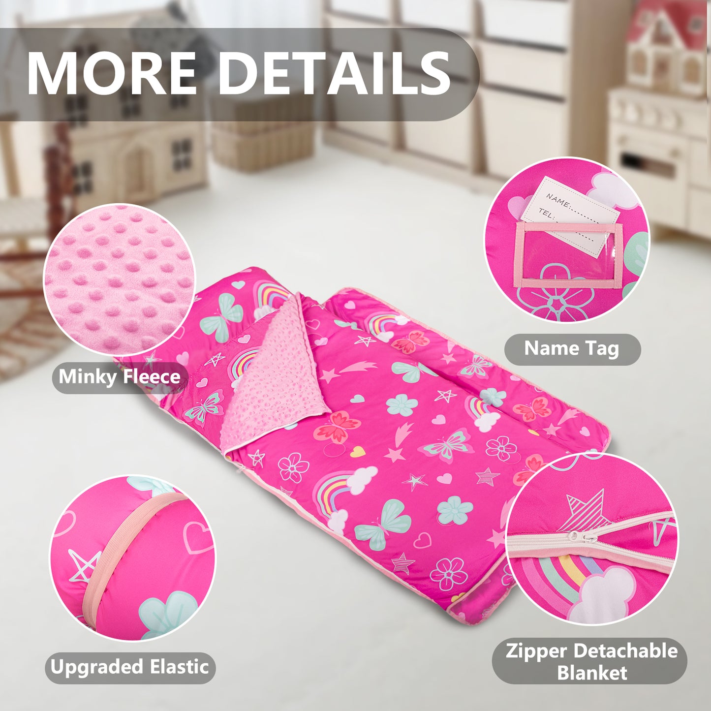 PRIMLECT Nap Mat with Removable Blanket - Pink Rainbow