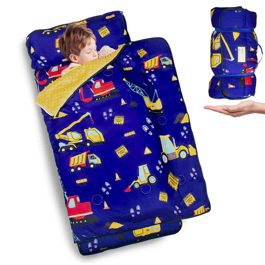 PRIMLECT Nap Mat with Removable Blanket - Navy Blue Excavator