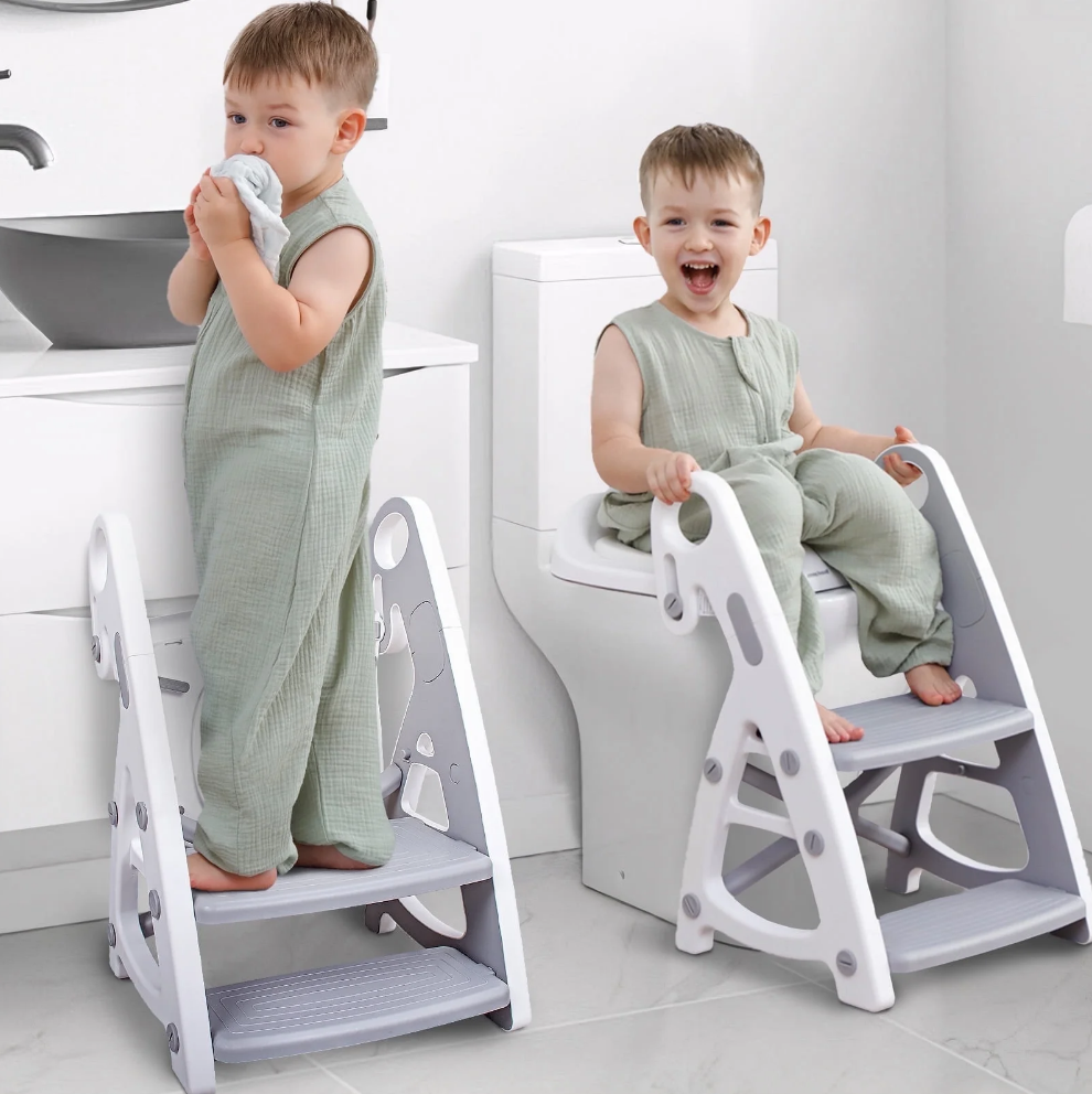 PRIMLECT Potty Training Toilet Seat & Toddler Step Stool - Grey