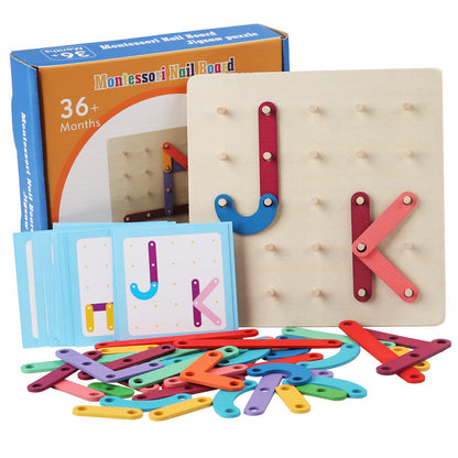 Wooden Nail Board Puzzle for Toddlers 3-6 – Montessori Educational Toy for Hand-Eye Coordination & Logical Thinking