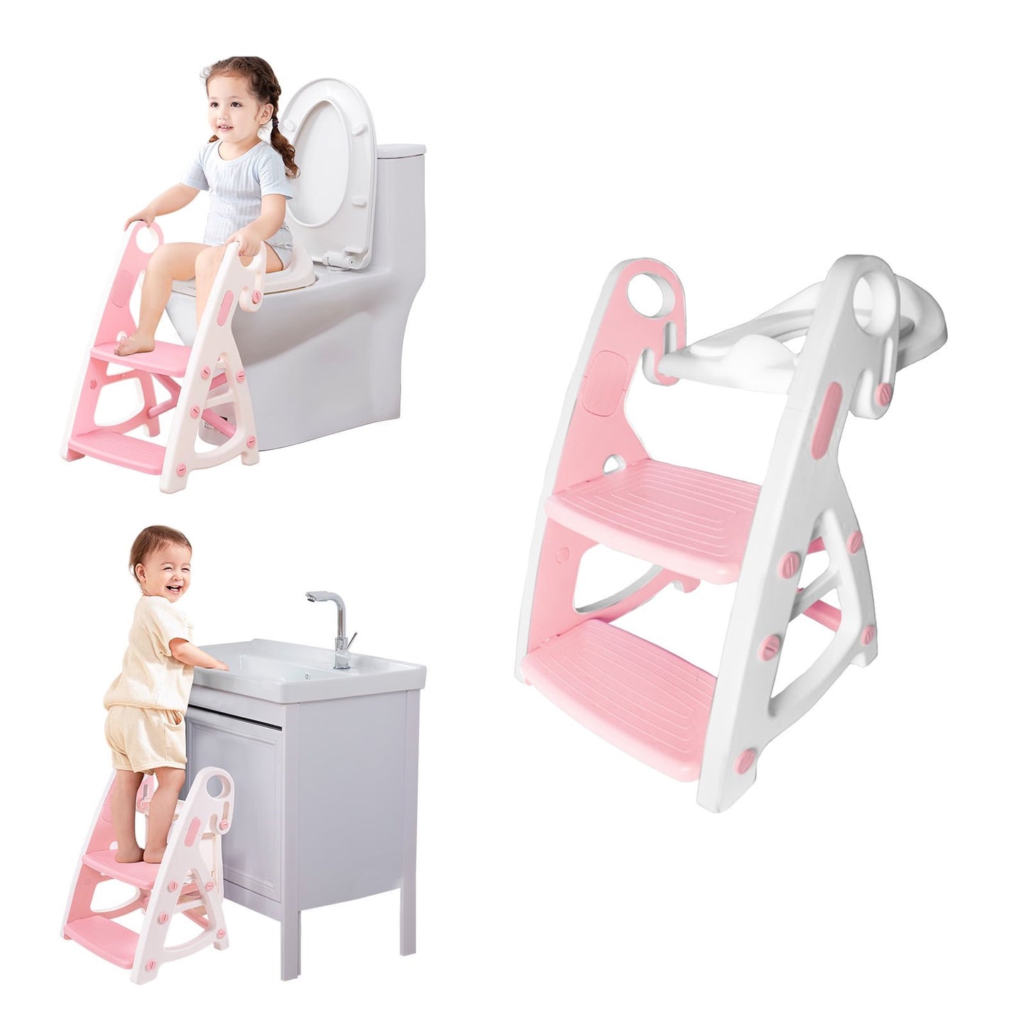 PRIMLECT Potty Training Toilet Seat & Toddler Step Stool - Light Pink