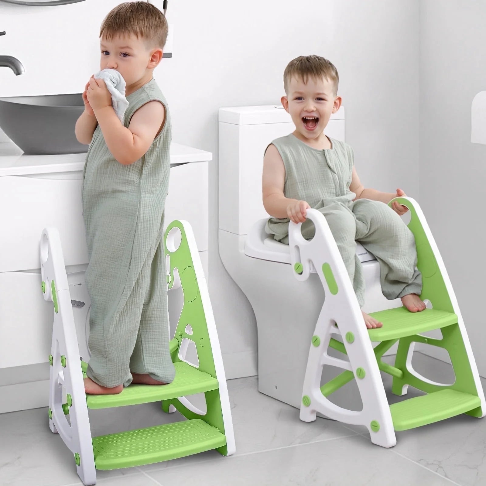 PRIMLECT Potty Training Toilet Seat & Toddler Step Stool - Light Green