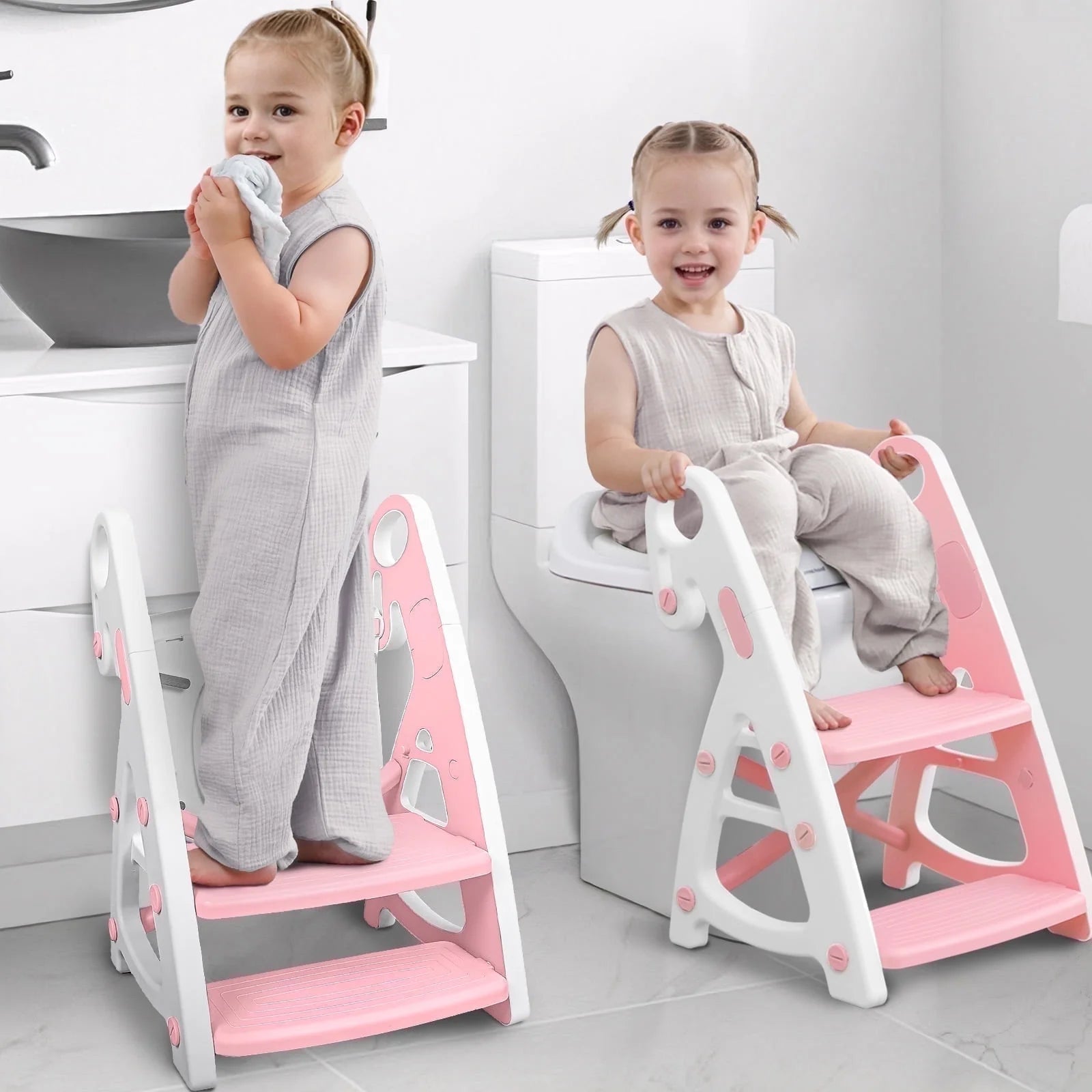 PRIMLECT Potty Training Toilet Seat & Toddler Step Stool - Light Pink