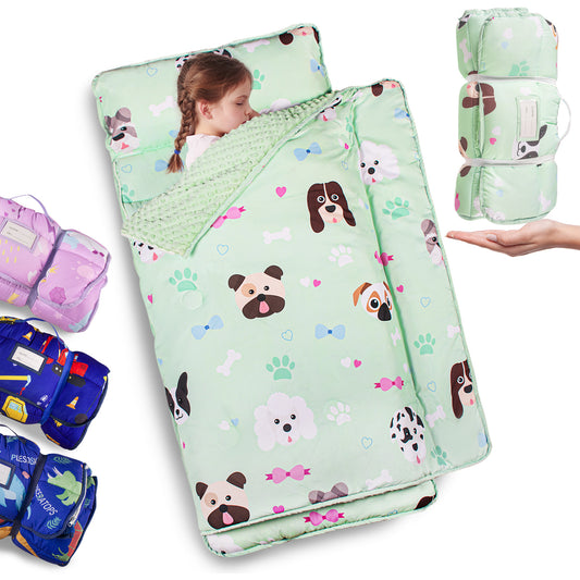 PRIMLECT Nap Mat with Removable Blanket - Green Dogs