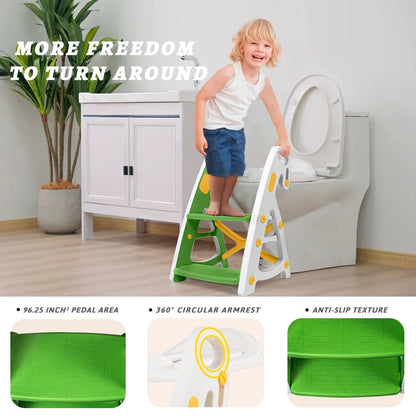 PRIMLECT Potty Training Toilet Seat & Toddler Step Stool - Green Yellow