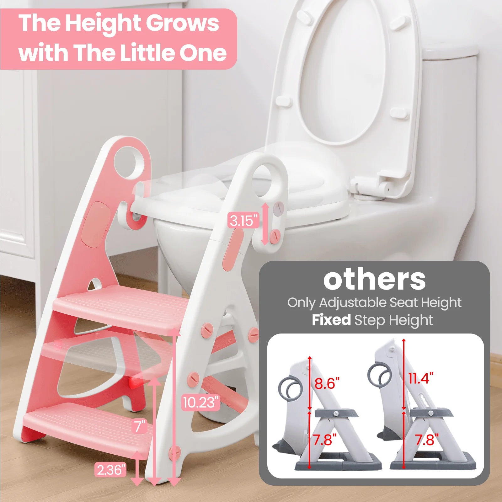 PRIMLECT Potty Training Toilet Seat & Toddler Step Stool - Light Pink