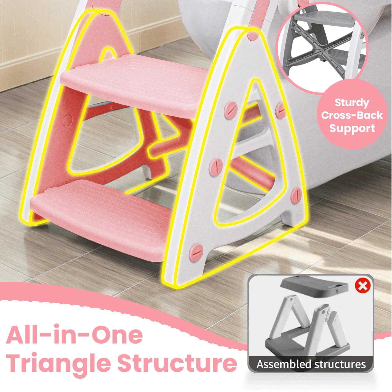 PRIMLECT Potty Training Toilet Seat & Toddler Step Stool - Light Pink