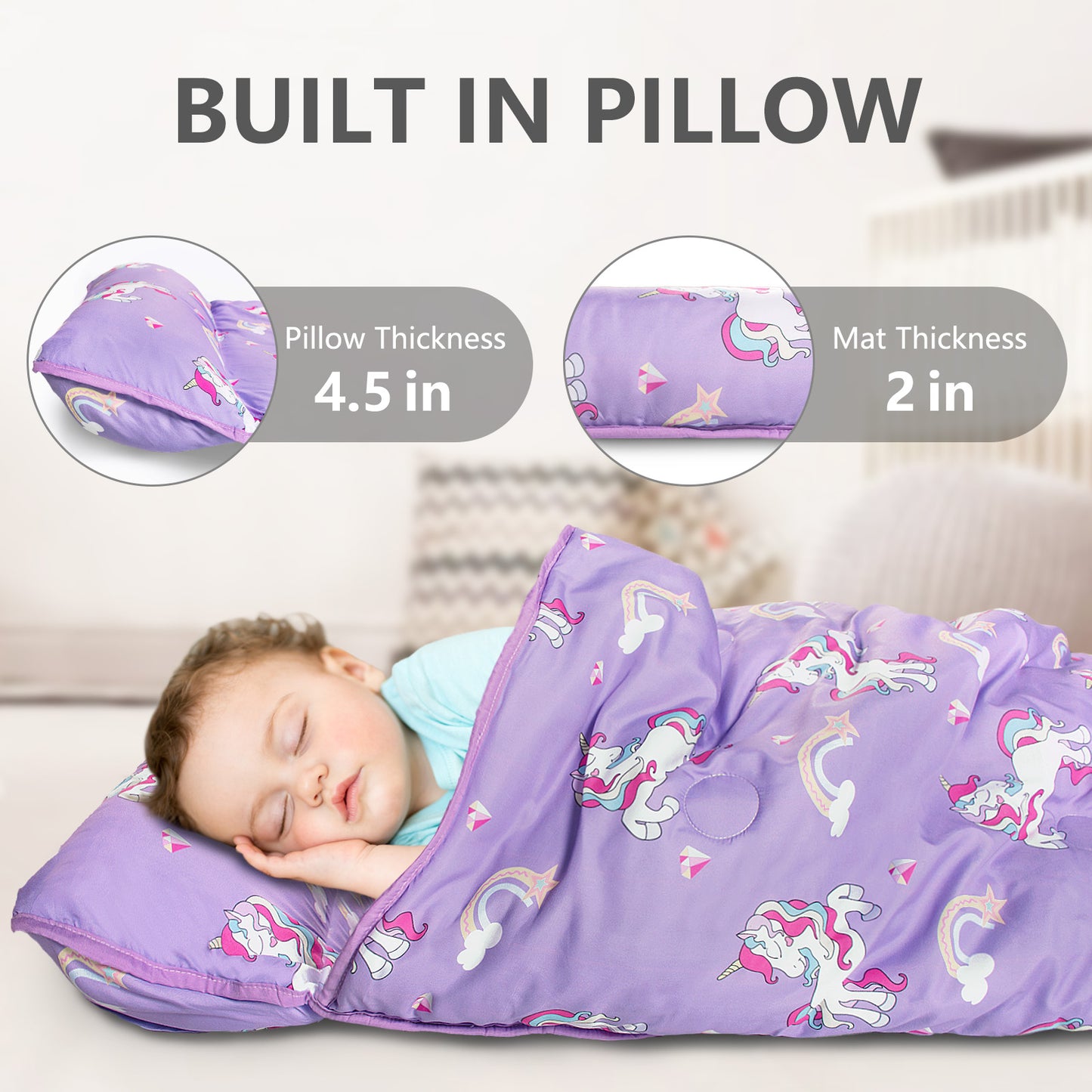 PRIMLECT Nap Mat with Removable Blanket - Lilac Unicorn