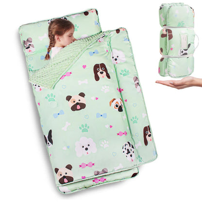 PRIMLECT Nap Mat with Removable Blanket - Green Puppies