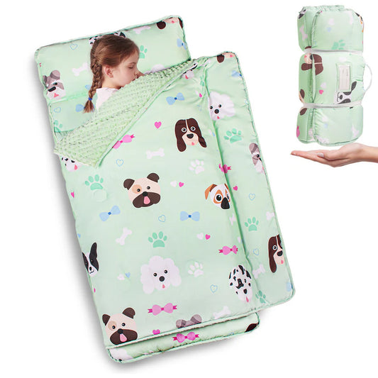 PRIMLECT Nap Mat with Removable Blanket - Green Puppies