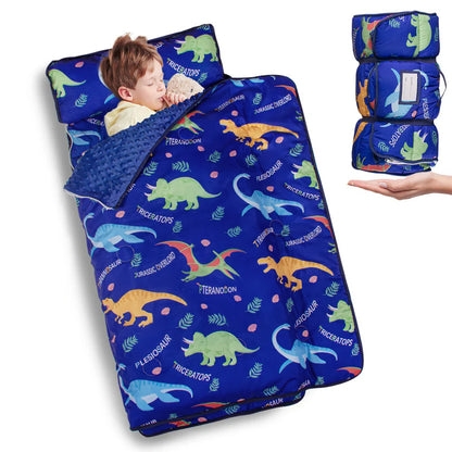 PRIMLECT Nap Mat with Removable Blanket - Blue Dinosaur