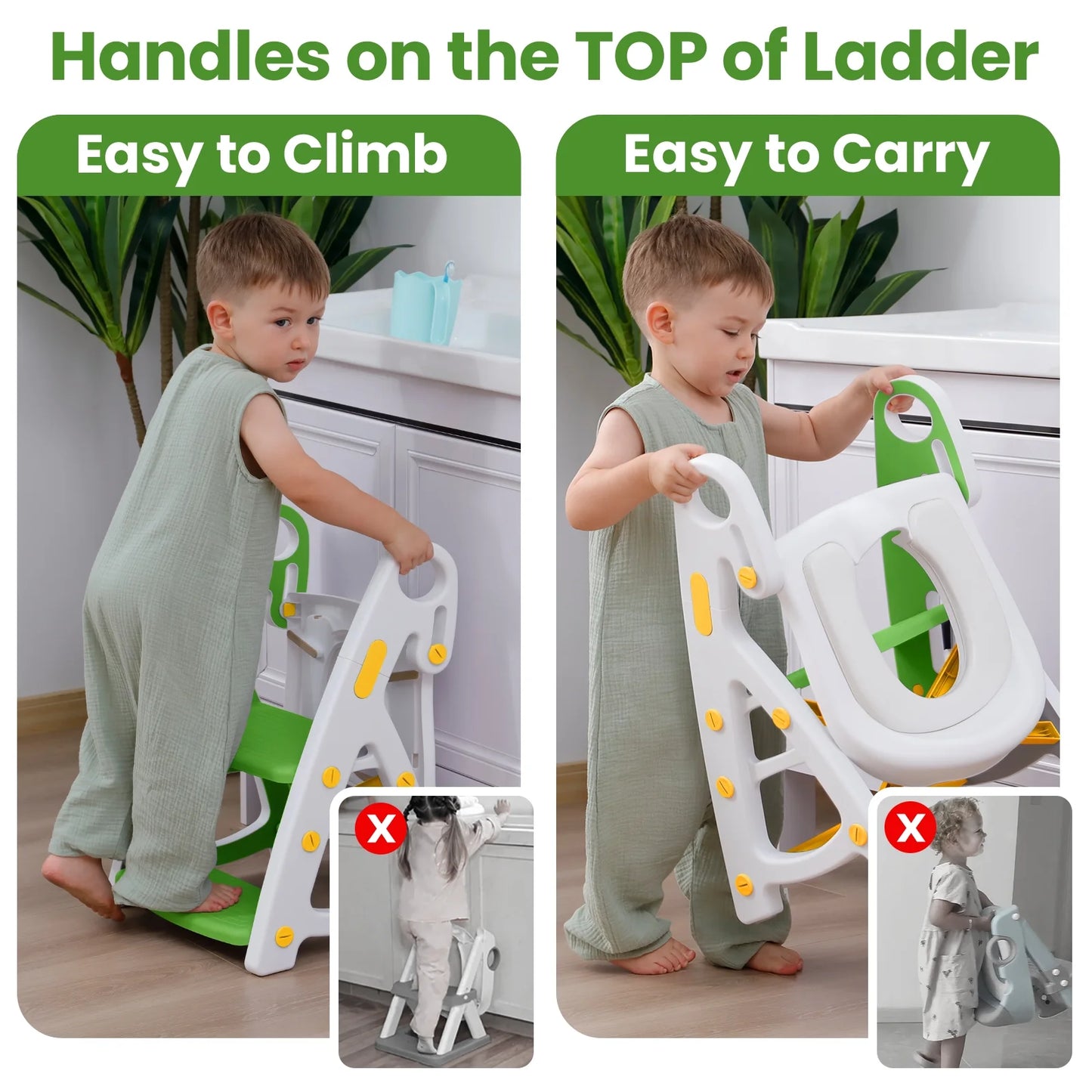 PRIMLECT Potty Training Toilet Seat & Toddler Step Stool - Green Yellow