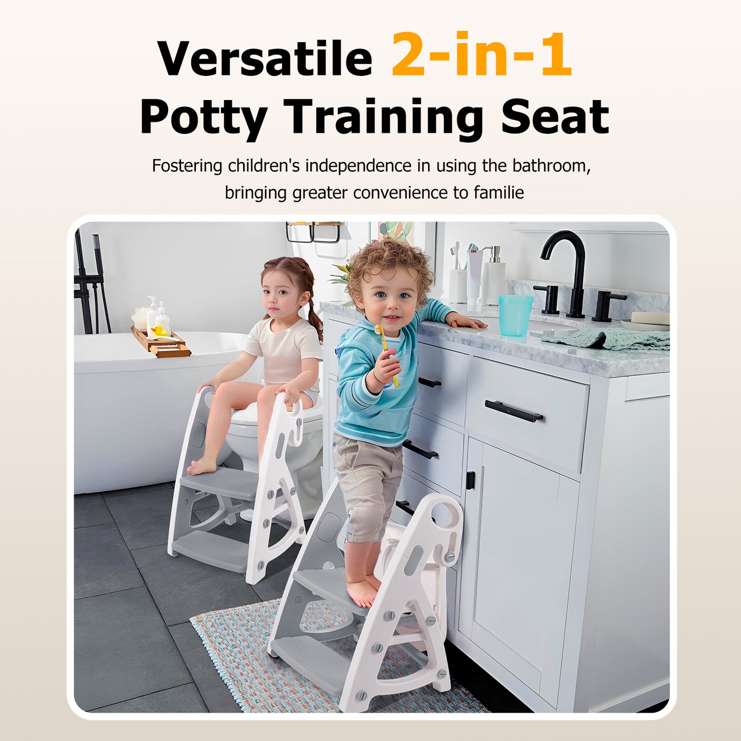 PRIMLECT Potty Training Toilet Seat & Toddler Step Stool - Grey