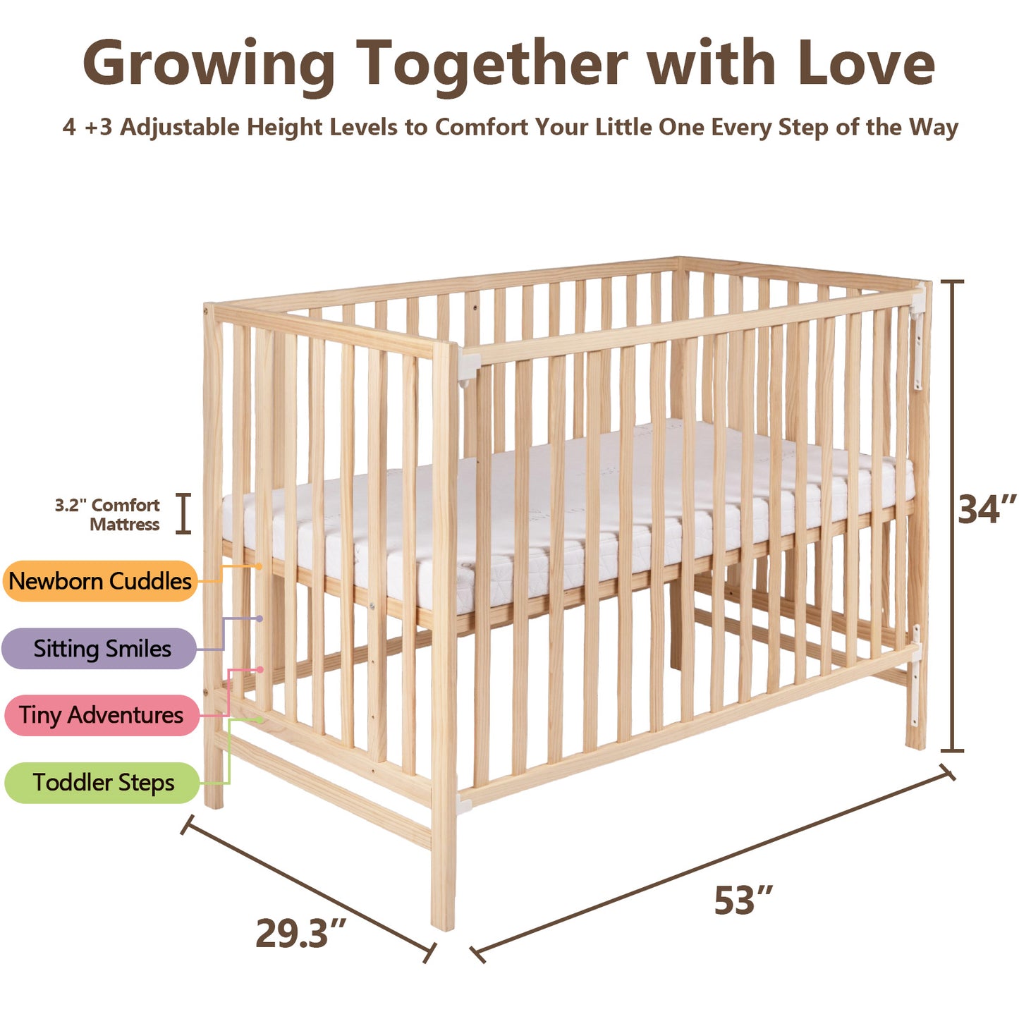 Baby Crib, Multi-functional Bed, Solid Wood Patchwork Queen Size Bed
